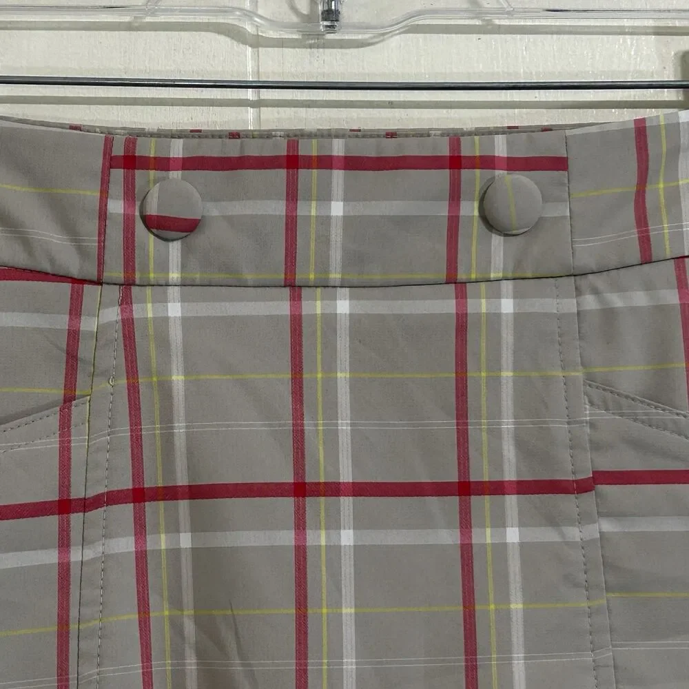 Oakley Women's Skort Size 4 Tan Pink Athletic Plaid Golf Tennis Skort Pockets